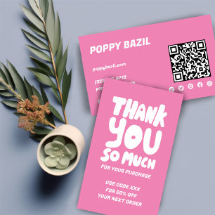 Carte De Visite Courbes simples roses Ordre Merci social QR Code