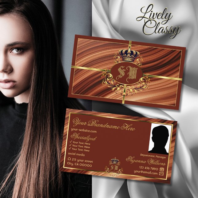 Carte De Visite Couronne d'or Brown classique avec Monogramme Phot (Créateur téléchargé)