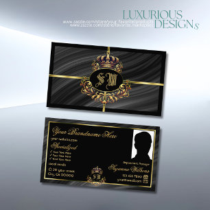 Carte De Visite Couronne royale d'or noir de luxe avec Monogramme