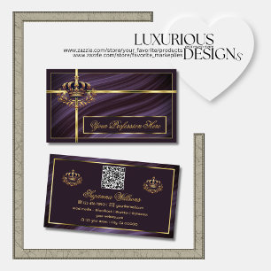Carte De Visite Couronne royale violette avec QR Code Noble