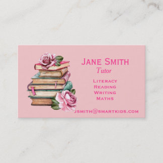 Carte De Visite Cours d'alphabétisation freelance ou livres rose e