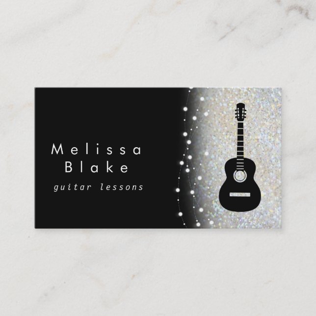 Carte De Visite cours de guitare argent ombre faux parties scintil (Devant)