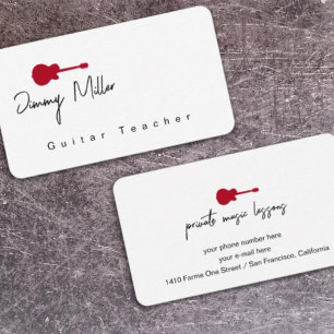 Carte De Visite Cours de musique Guitare rouge