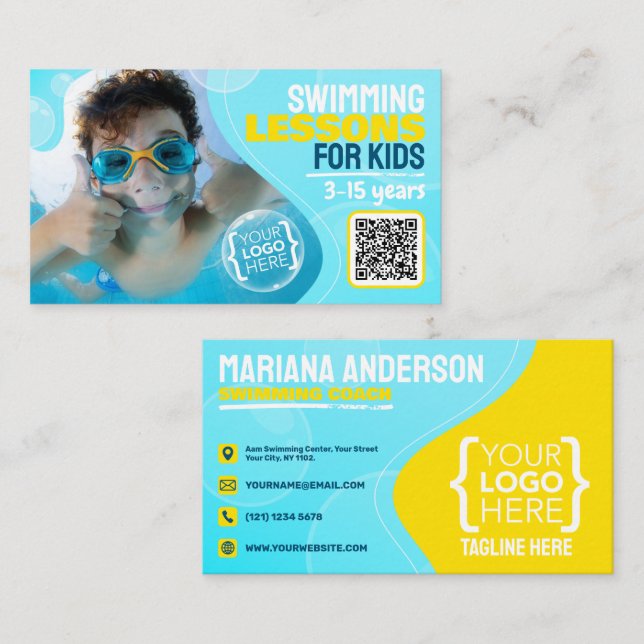 Carte De Visite Cours de natation pour enfants, instructeur de nat (Devant / Derrière)