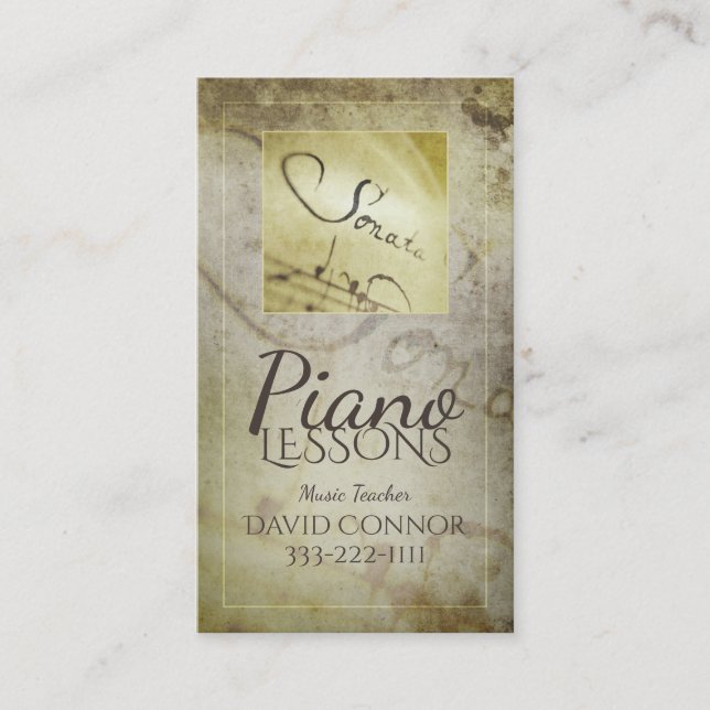 Carte De Visite Cours de piano Musique Enseignant Classique Ancien (Devant)