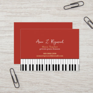 Carte De Visite Cours de piano Professeur de musique rouge brique