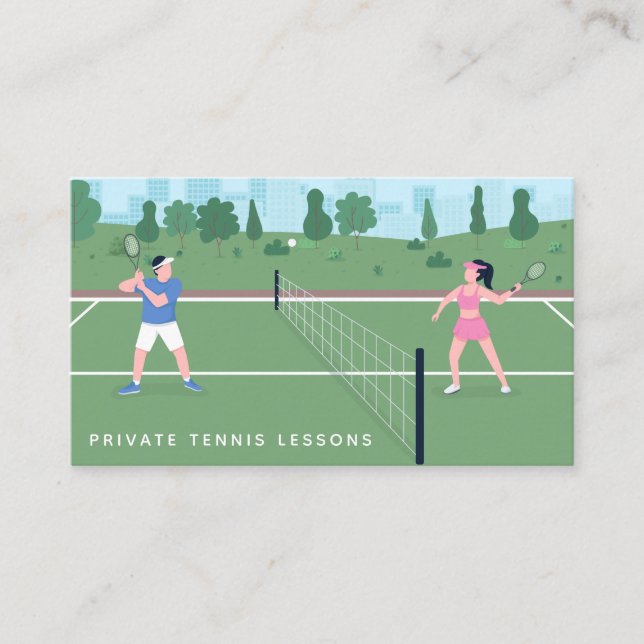 Carte De Visite Cours de tennis privé Illustration de court modern (Devant)