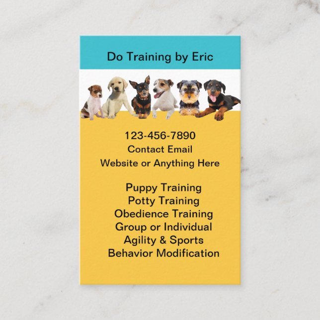 Carte De Visite Cours et services de formation des chiens (Devant)