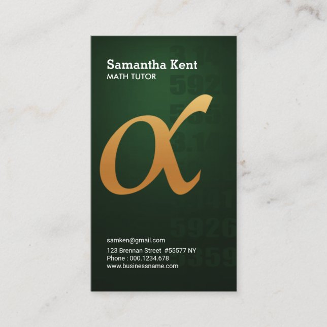 Carte De Visite Cours particuliers verts de vert d'Alpha-Symbole (Devant)