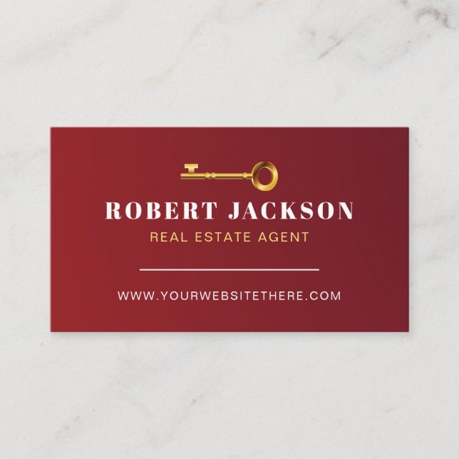 Carte De Visite Courtier agent immobilier Luxe clé d'or (Devant)