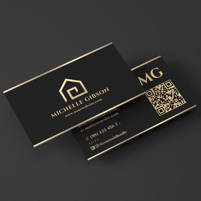 Carte De Visite Courtier en hypothèques Réaltor de maison minimale (Mortgage Broker Minimal House Realtor Black Business Card
)