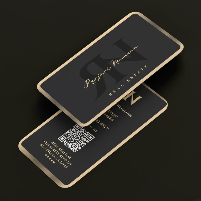 Carte De Visite Courtier hypothécaire moderne Realtor Black Fau Go (Modern Realtor Mortgage Broke RN Black Gold Border Business Card
)