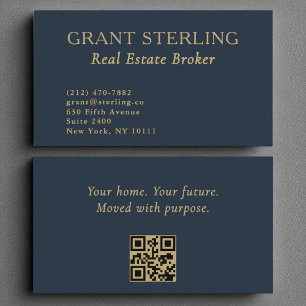 Carte De Visite Courtier immobilier Marine Blue Gold QR Code
