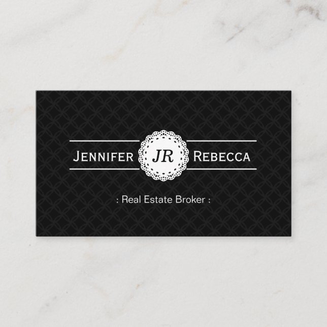 Carte De Visite Courtier immobilier - Monogramme moderne noir (Devant)