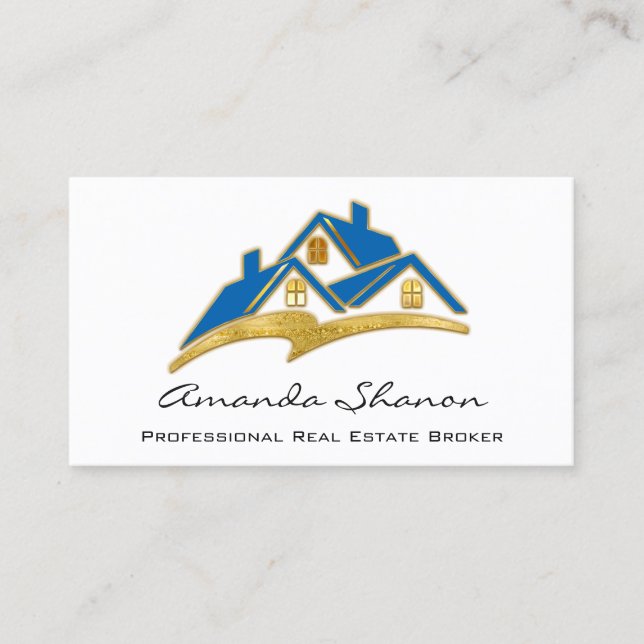 Carte De Visite Courtier immobilier professionnel Agent Blue Gold (Devant)