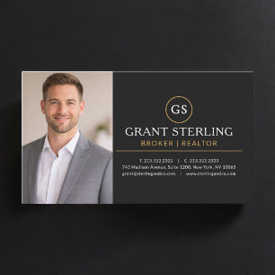 Carte De Visite Courtier immobilier Realtor Photo Noir Or