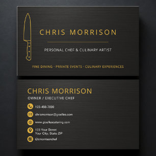 Carte De Visite Couteau de chef personnel Traiteur Or Noir