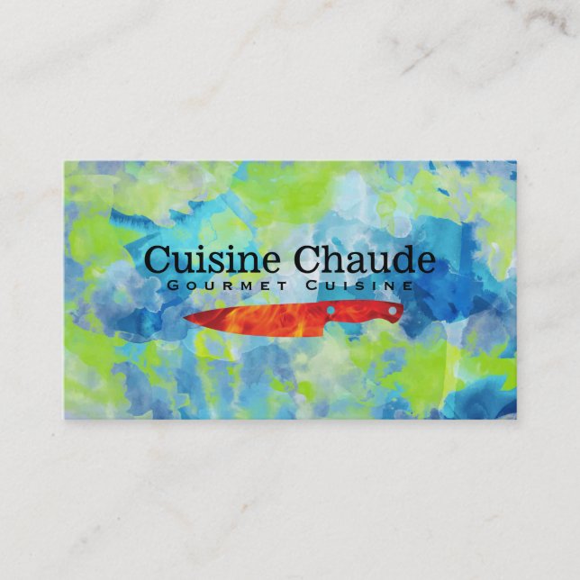 Carte De Visite Couteau de feu | Arrière - plan aquarelle (Devant)