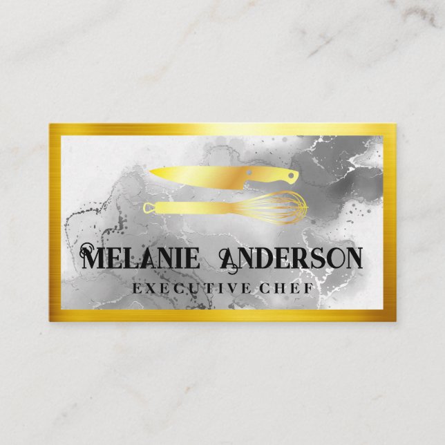 Carte De Visite Couteau d'or et Whisk | Bordure or (Devant)