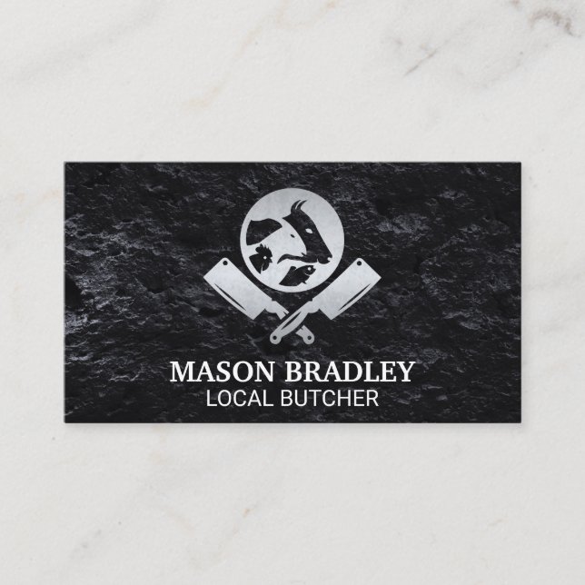 Carte De Visite Couteaux bouchers | Logo Animaux Métal (Devant)