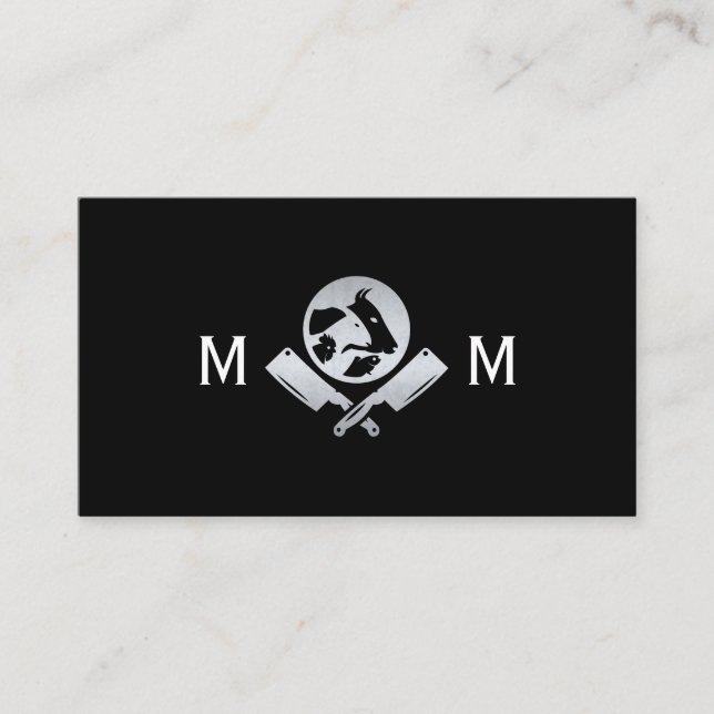 Carte De Visite Couteaux de boucher métallique | Logo Animaux (Devant)