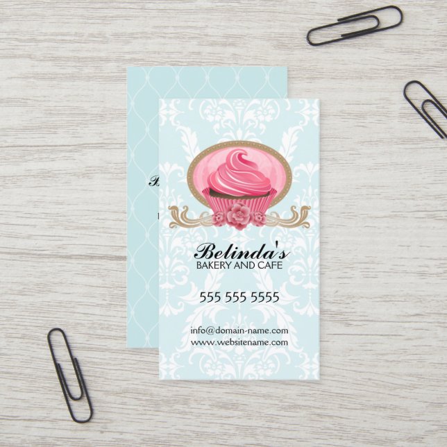 Carte De Visite Coutume élégante de boulangerie de petit gâteau (Devant/Arrière en situation)