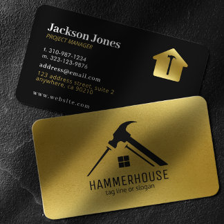 Carte De Visite Coutume Noir + Gold Maison Construction Clou de ma