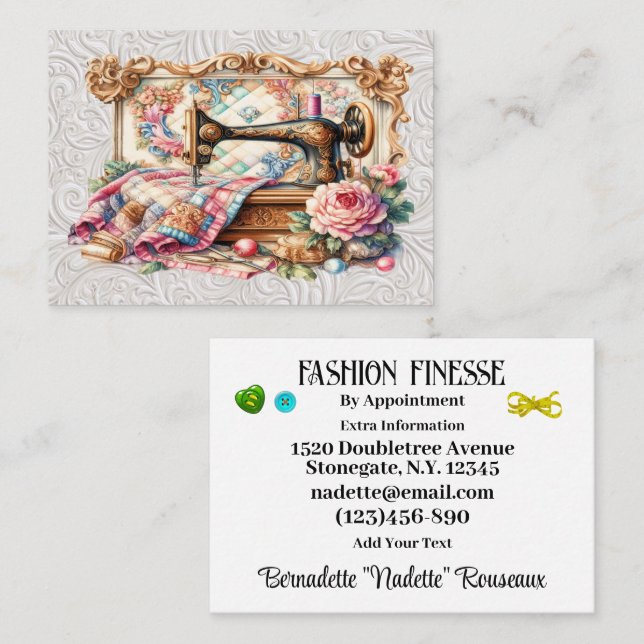 Carte De Visite Couture Élégante Du Seamstress (Devant / Derrière)