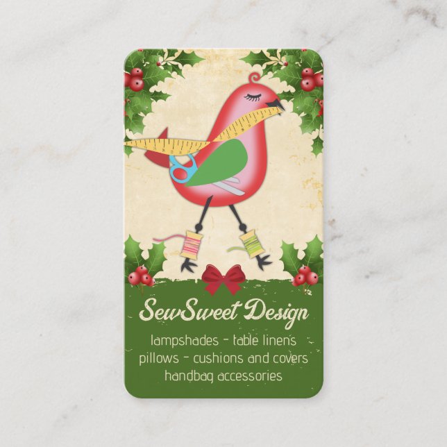 Carte De Visite couturière d'oiseau spectacle artisanal de Noël (Devant)