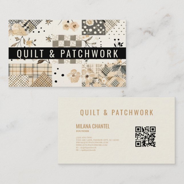 Carte De Visite Couverture beige pastel Patchwork Vêtements faits  (Devant / Derrière)