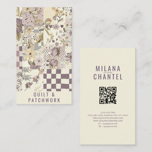 Carte De Visite Couverture en lilac Patchwork Vêtements faits main (Devant / Derrière)