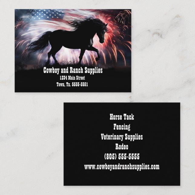 Carte De Visite Cowboy Ranch Horse Tack clôture Patriotique (Devant / Derrière)