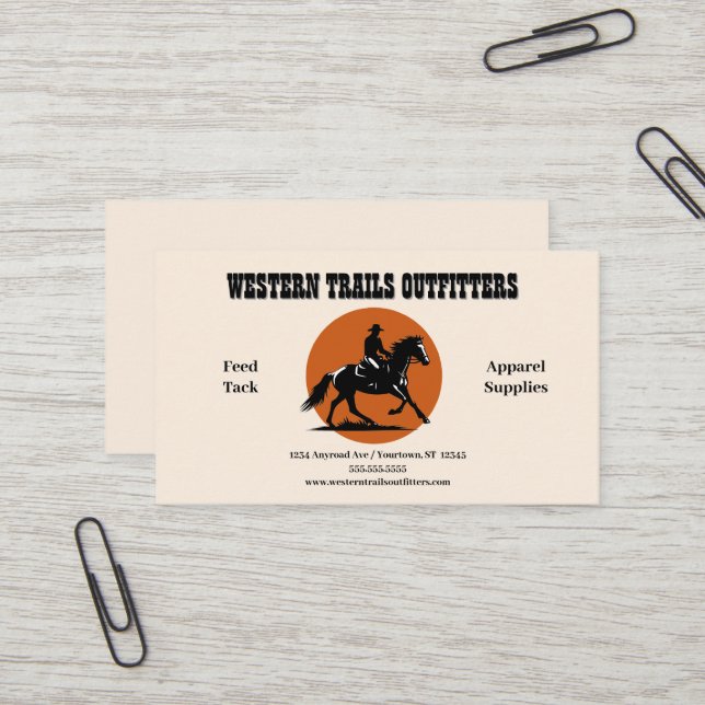 Carte De Visite Cowboy Silhouette et Sun Circle (Devant/Arrière en situation)