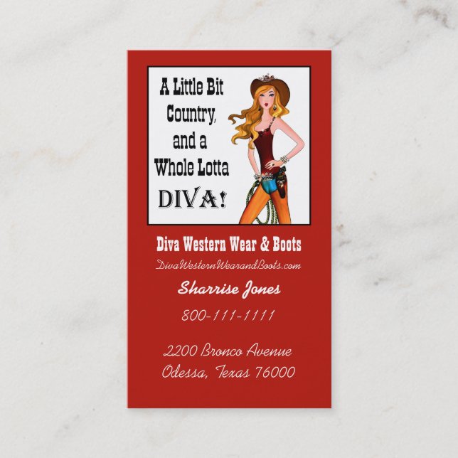 Carte De Visite "Cowgirl Western Wear and Boots" Diva  (Devant)