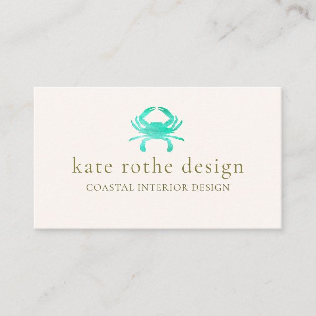 Carte De Visite Crabe d'aquarelle turquoise côtière (Devant)