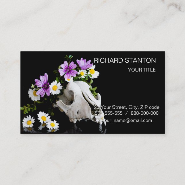 Carte De Visite Crâne animal avec une couronne de fleur sauvage (Devant)