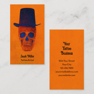 Carte De Visite Crâne avec chapeau supérieur Brûlé Orange Blue Pop