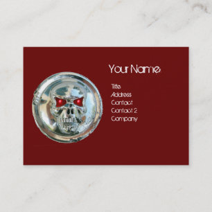 CARTE DE VISITE CRÂNE CHROME NOIR ET MONOGRAMME RUBIS ROUGE