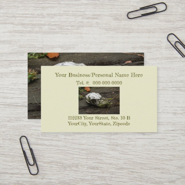 Carte de visite crâne de cerf blanc (Devant/Arrière en situation)