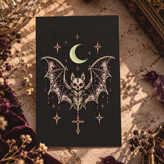 Carte De Visite Crâne de chauve-souris gothique croissant de lune