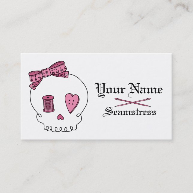 Carte De Visite Crâne de couture (rose) (Devant)