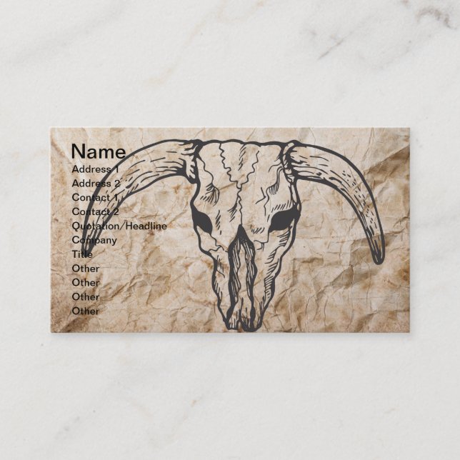 Carte De Visite Crâne du Texas Longhorn Taureau (Devant)