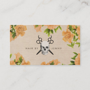Carte De Visite crâne floral de cisaillements de jaune vintage de