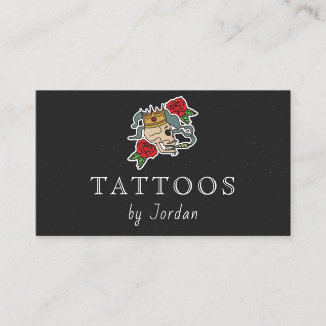 Carte De Visite Crâne floral Roses rouges Tatouage Artiste Funky M (Devant)