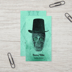 Carte De Visite Crâne gothique avec chapeau supérieur Neon Vert Vi