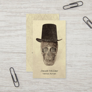 Carte De Visite Crâne gothique avec chapeau supérieur Sepia Vintag