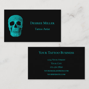 Carte De Visite Crâne gothique noir foncé Turquoise Macabre Tattoo