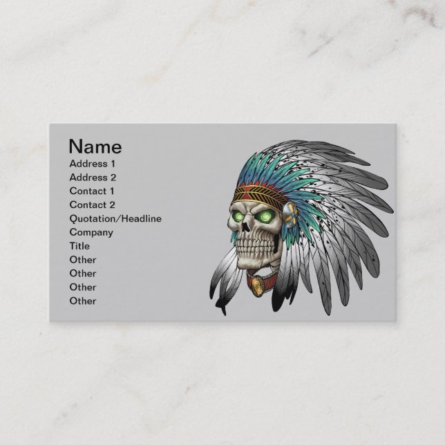 Carte De Visite Crâne gothique tribal indien indigène (Devant)