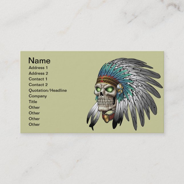 Carte De Visite Crâne gothique tribal indien indigène (Devant)