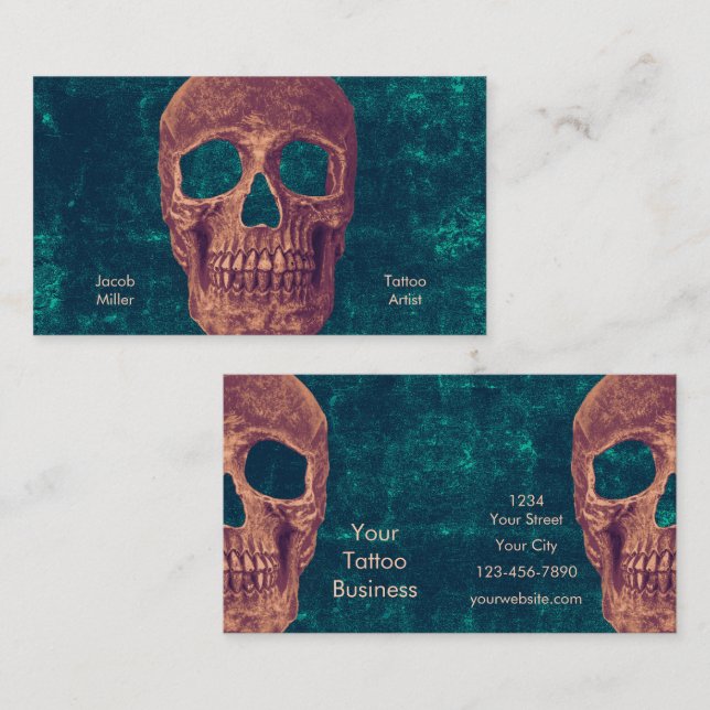 Carte De Visite Crâne gothique Vert Texture Brown Turquoise Boutiq (Devant / Derrière)